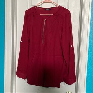 NWT Burgundy Half Zip Blouse